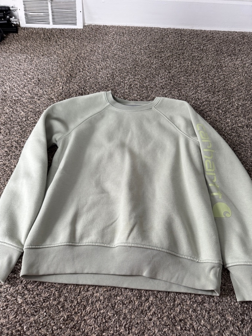 Carhartt Women’s Sage Green Crew Sweatshirt with Sleeve Logo